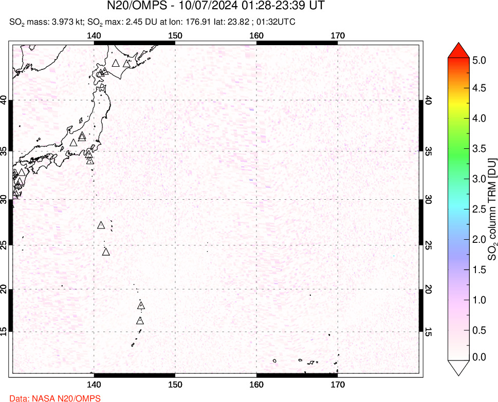 A sulfur dioxide image over Western Pacific on Oct 07, 2024.