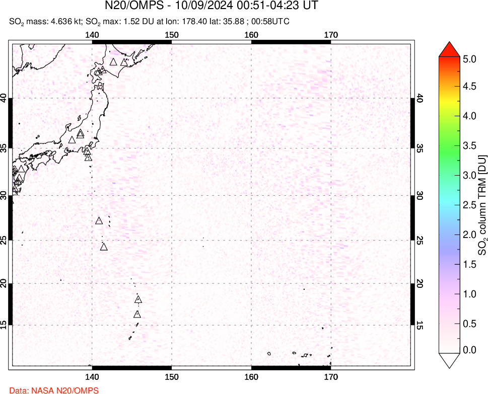 A sulfur dioxide image over Western Pacific on Oct 09, 2024.