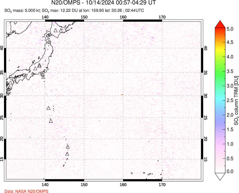 A sulfur dioxide image over Western Pacific on Oct 14, 2024.