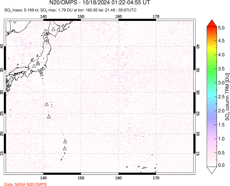 A sulfur dioxide image over Western Pacific on Oct 18, 2024.