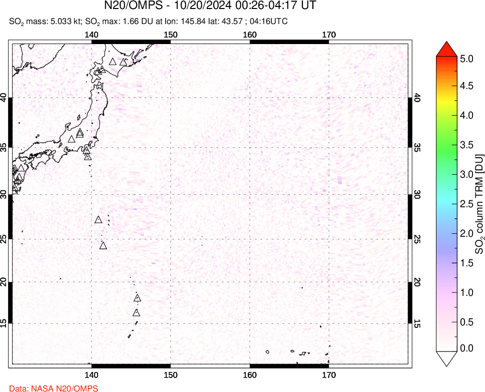 A sulfur dioxide image over Western Pacific on Oct 20, 2024.