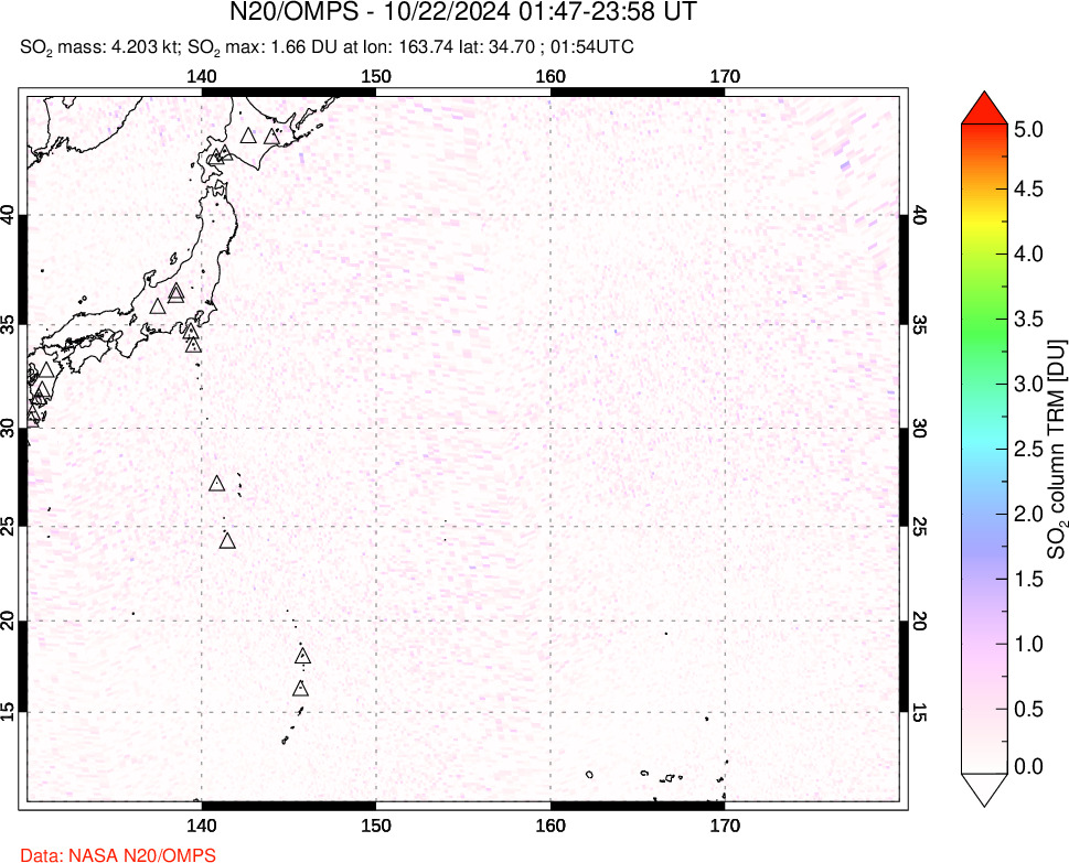 A sulfur dioxide image over Western Pacific on Oct 22, 2024.