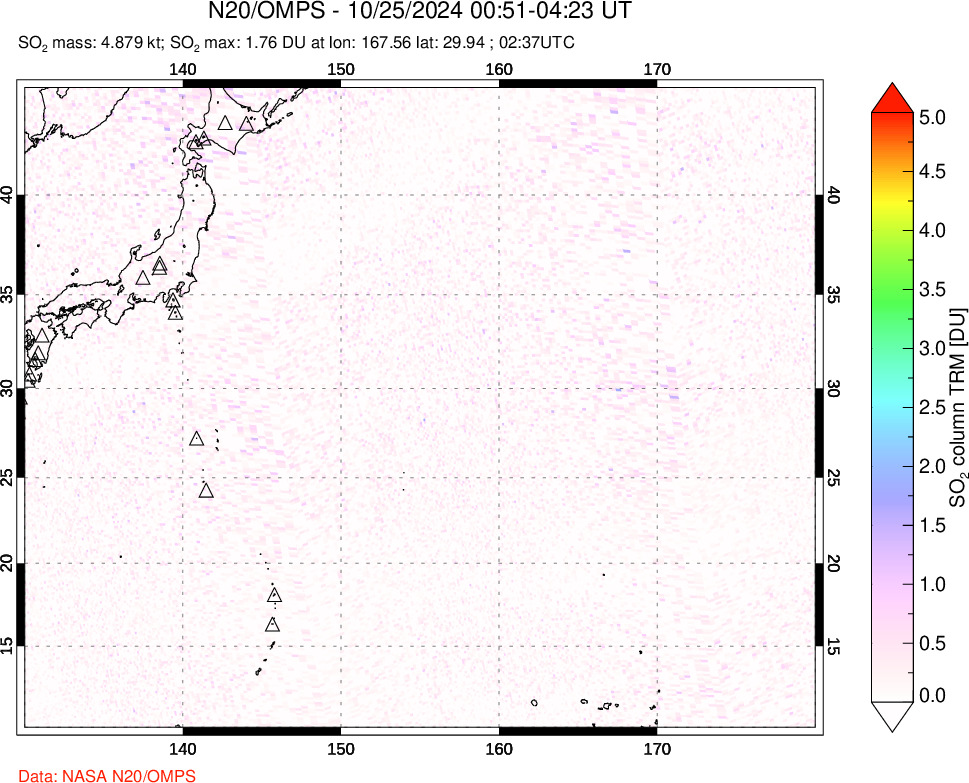 A sulfur dioxide image over Western Pacific on Oct 25, 2024.