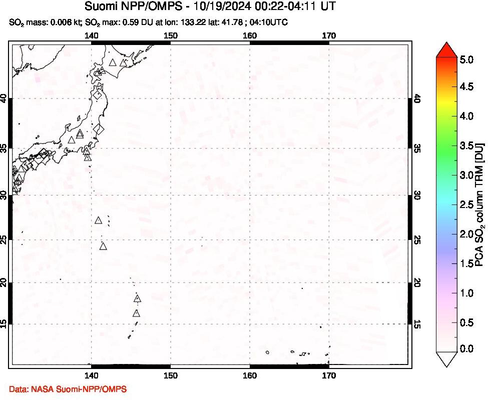 A sulfur dioxide image over Western Pacific on Oct 19, 2024.