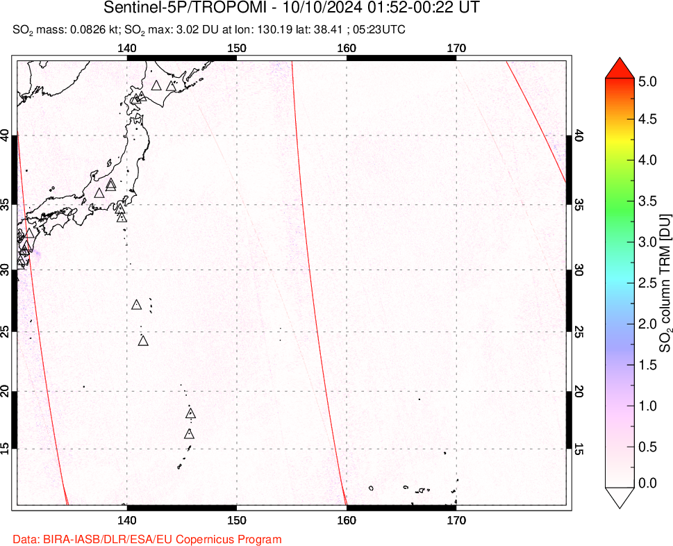 A sulfur dioxide image over Western Pacific on Oct 10, 2024.