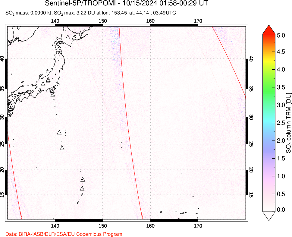 A sulfur dioxide image over Western Pacific on Oct 15, 2024.