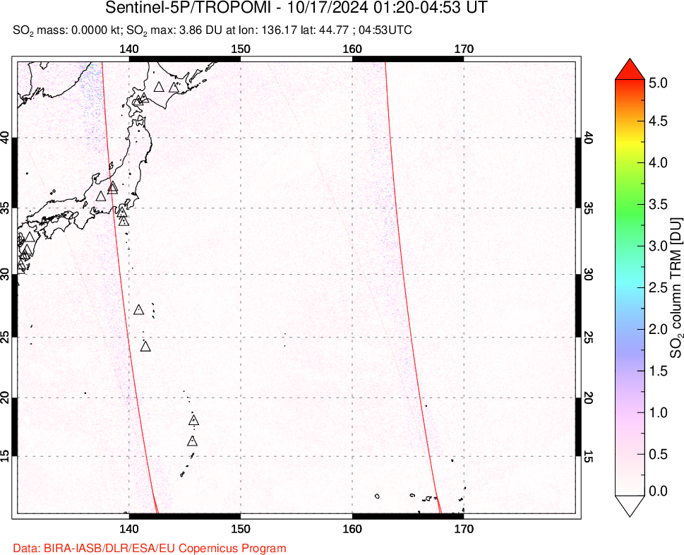 A sulfur dioxide image over Western Pacific on Oct 17, 2024.