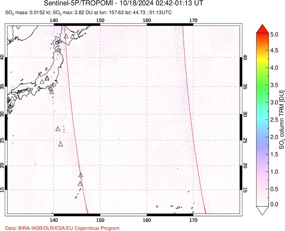 A sulfur dioxide image over Western Pacific on Oct 18, 2024.