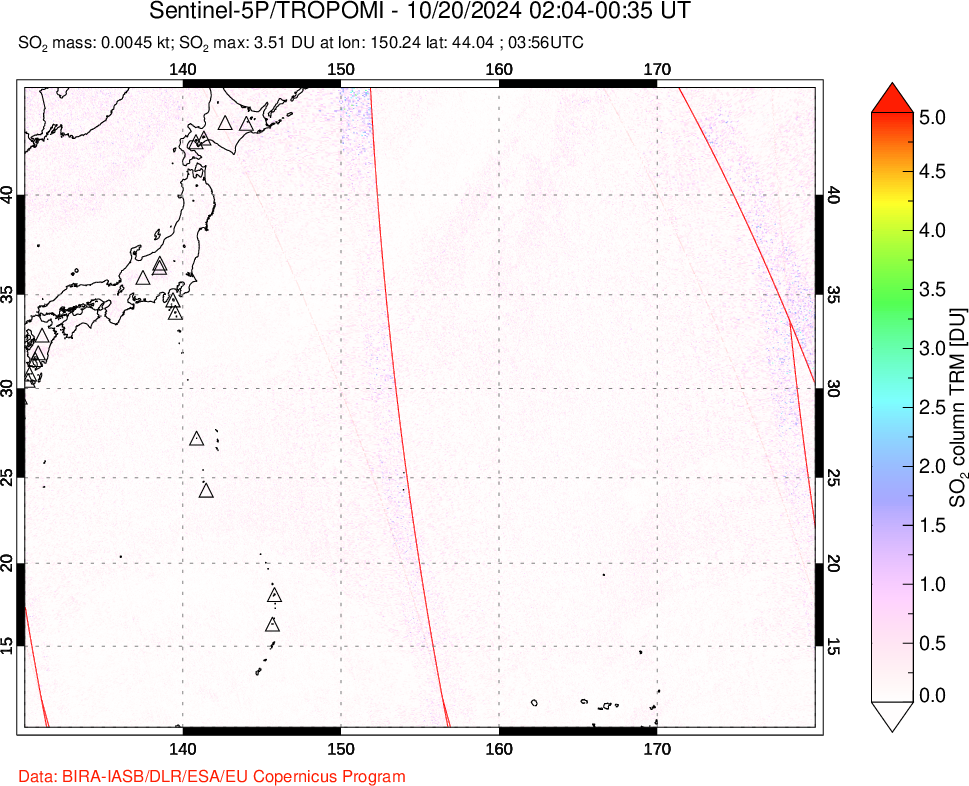 A sulfur dioxide image over Western Pacific on Oct 20, 2024.