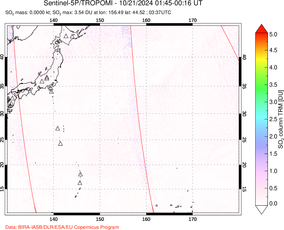 A sulfur dioxide image over Western Pacific on Oct 21, 2024.