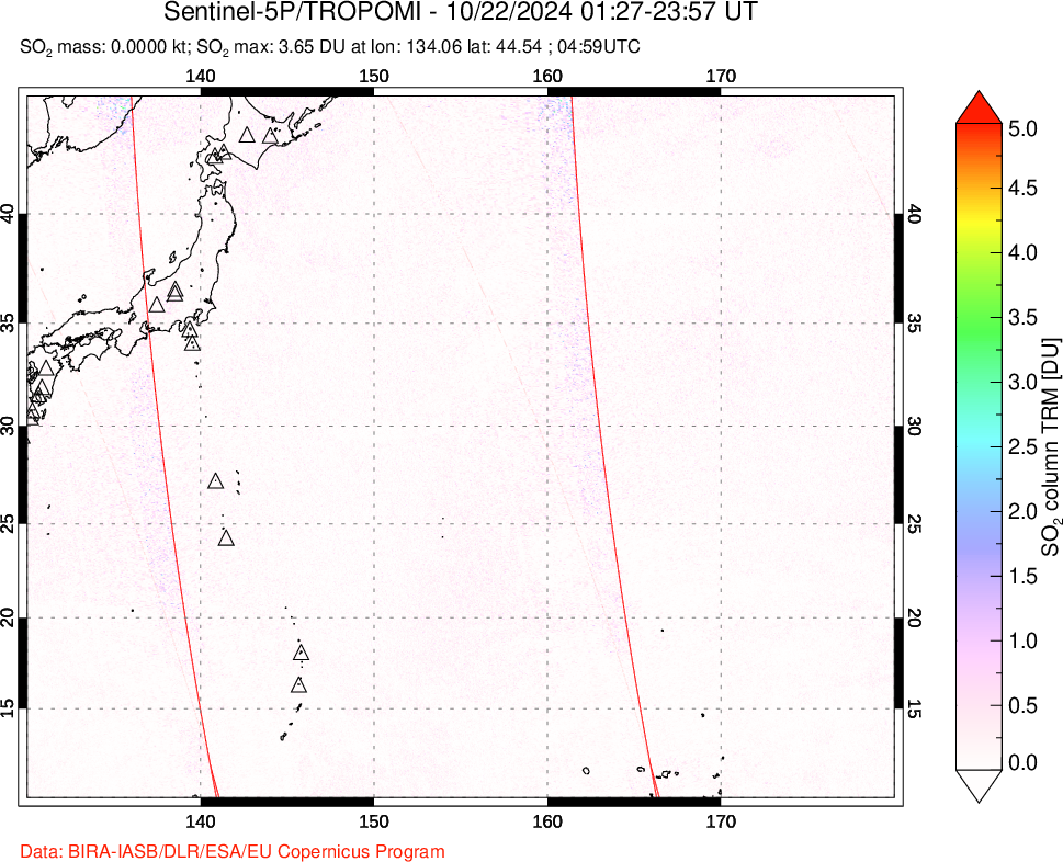 A sulfur dioxide image over Western Pacific on Oct 22, 2024.