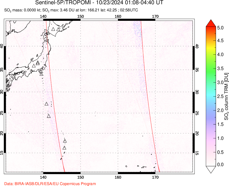 A sulfur dioxide image over Western Pacific on Oct 23, 2024.