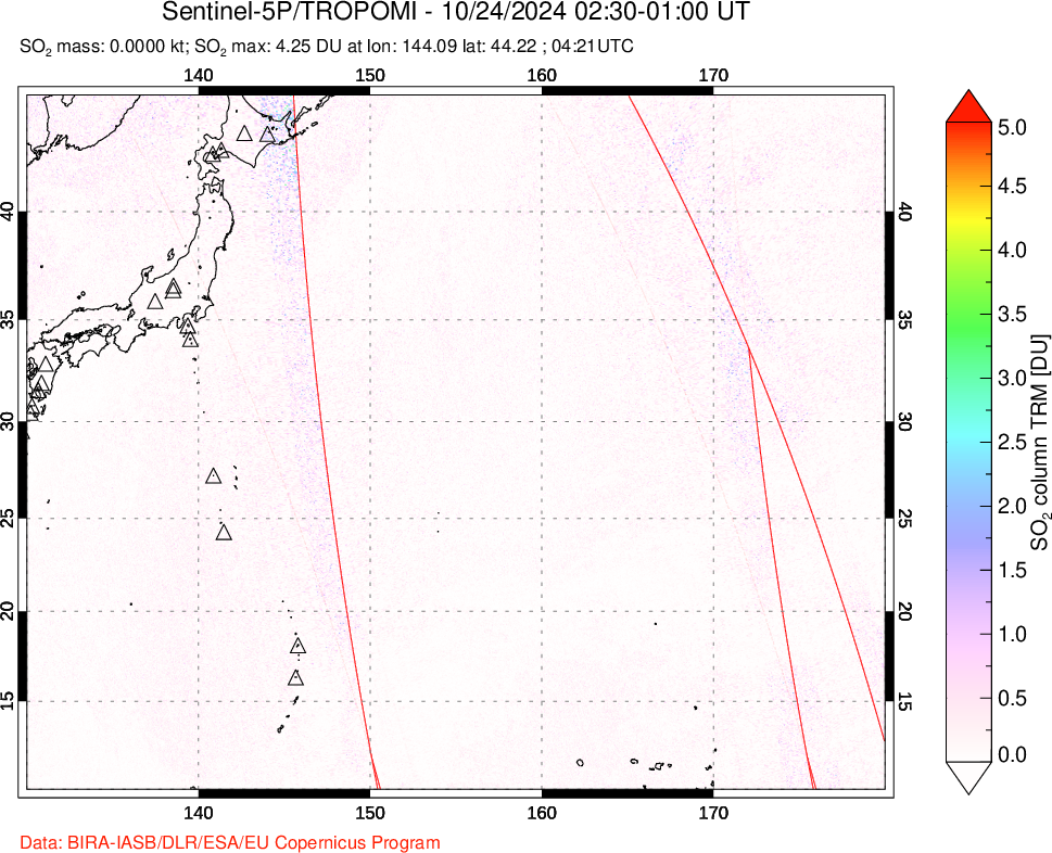 A sulfur dioxide image over Western Pacific on Oct 24, 2024.