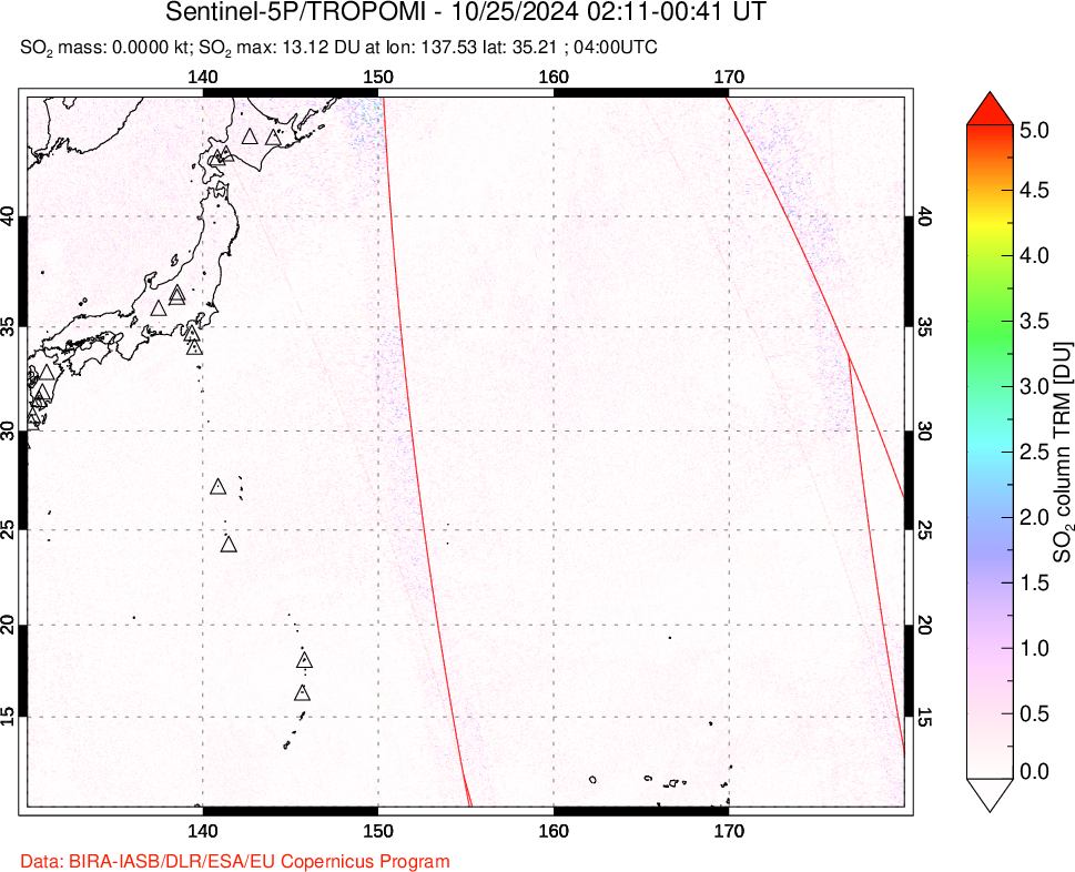 A sulfur dioxide image over Western Pacific on Oct 25, 2024.