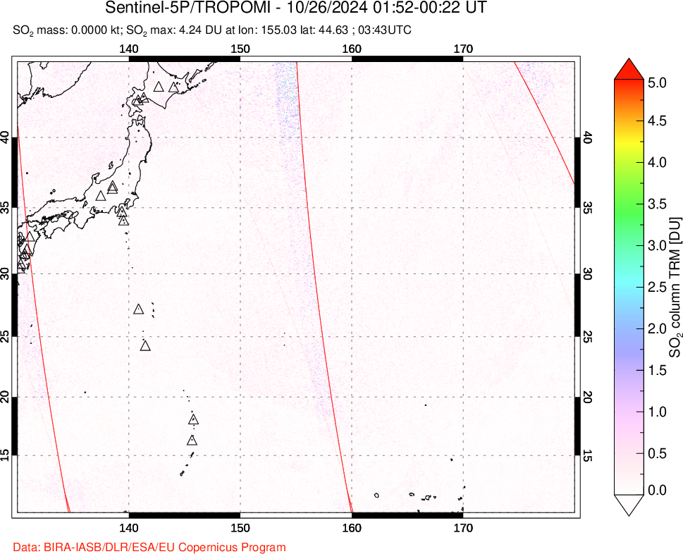 A sulfur dioxide image over Western Pacific on Oct 26, 2024.