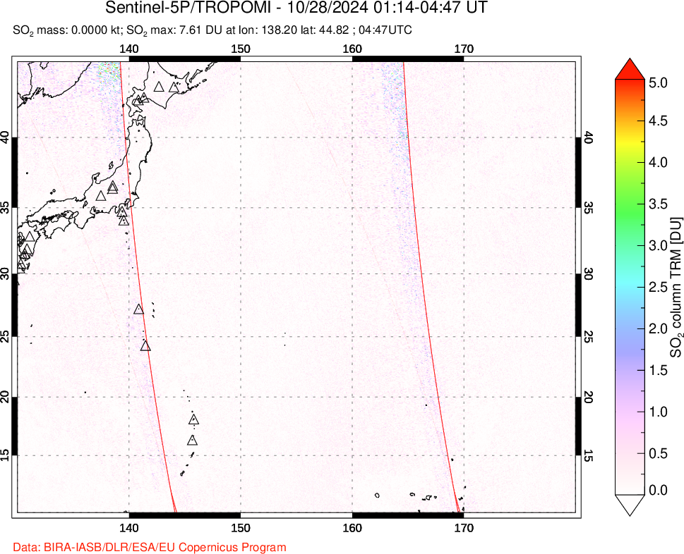 A sulfur dioxide image over Western Pacific on Oct 28, 2024.