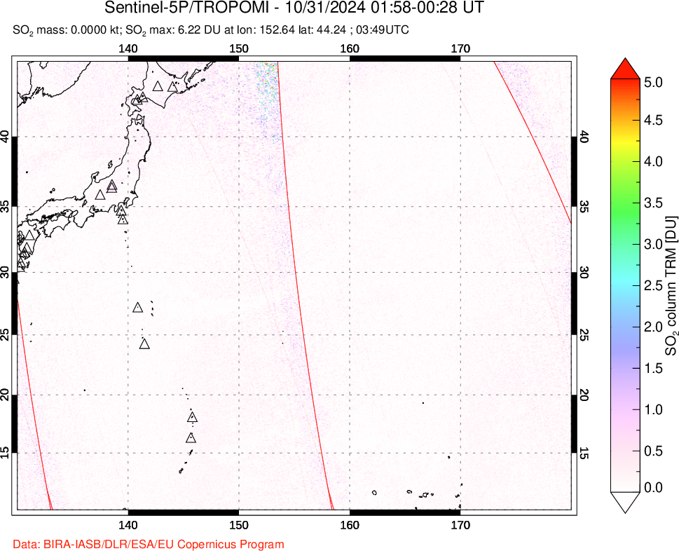 A sulfur dioxide image over Western Pacific on Oct 31, 2024.