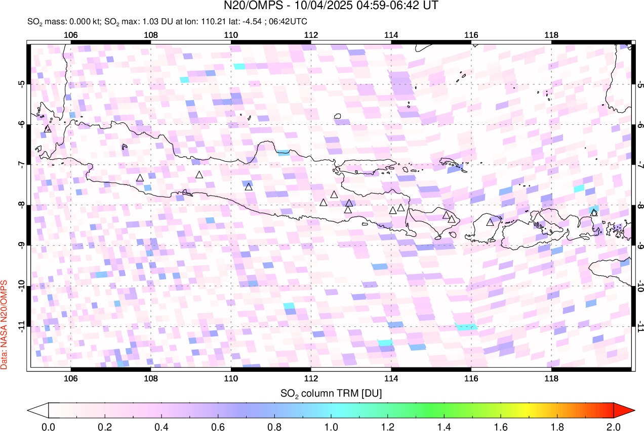 A sulfur dioxide image over Java, Indonesia on Oct 04, 2025.