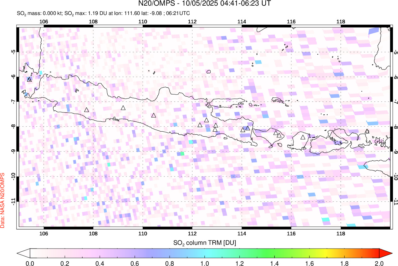 A sulfur dioxide image over Java, Indonesia on Oct 05, 2025.