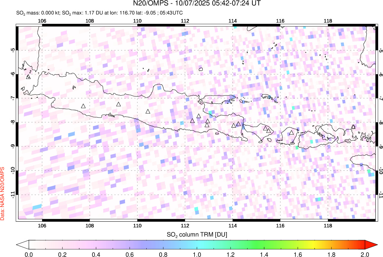 A sulfur dioxide image over Java, Indonesia on Oct 07, 2025.