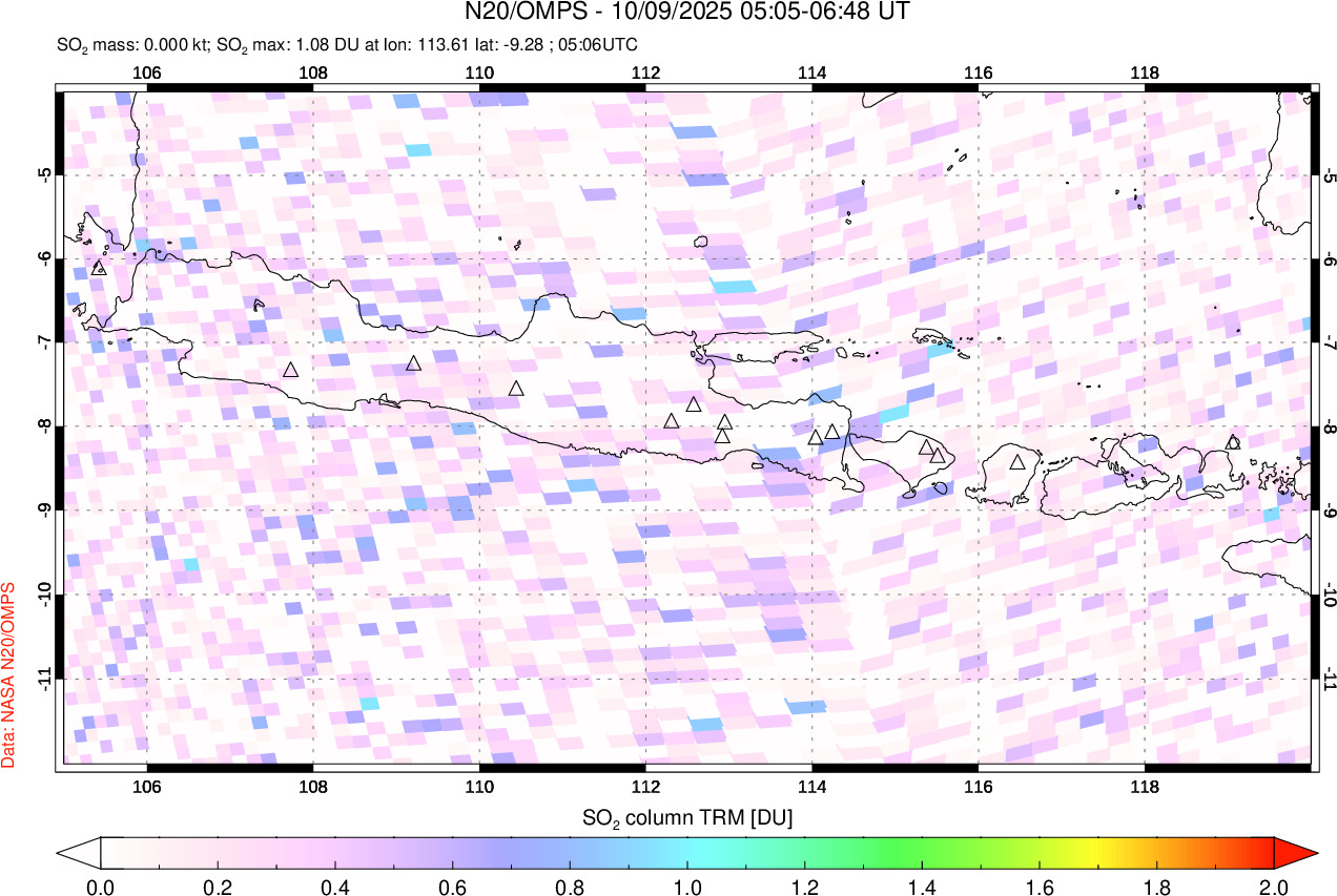A sulfur dioxide image over Java, Indonesia on Oct 09, 2025.