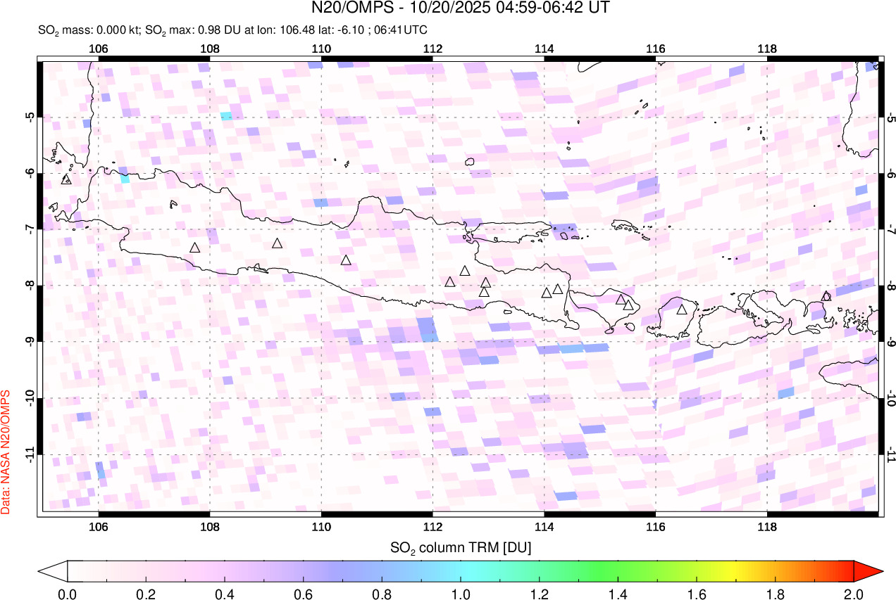 A sulfur dioxide image over Java, Indonesia on Oct 20, 2025.