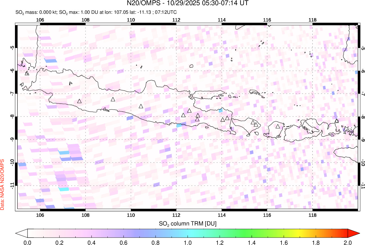 A sulfur dioxide image over Java, Indonesia on Oct 29, 2025.