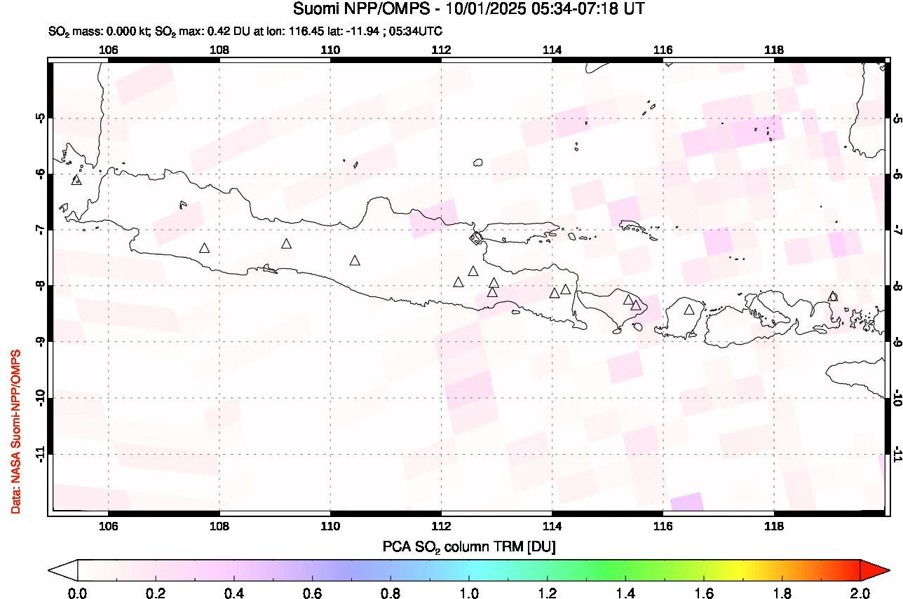 A sulfur dioxide image over Java, Indonesia on Oct 01, 2025.