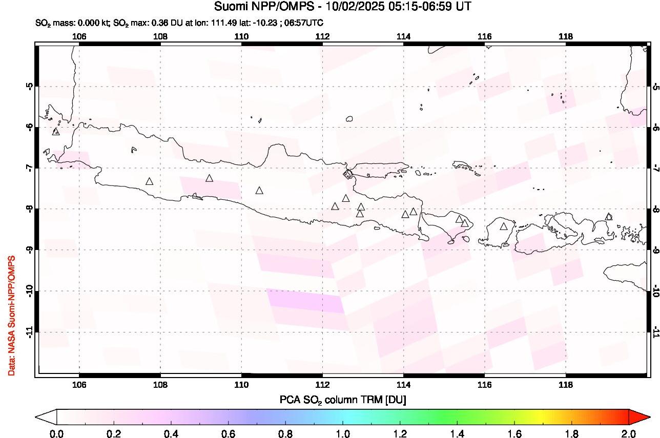 A sulfur dioxide image over Java, Indonesia on Oct 02, 2025.