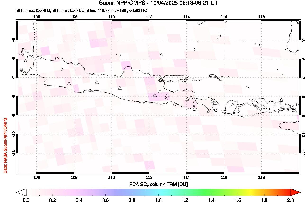 A sulfur dioxide image over Java, Indonesia on Oct 04, 2025.