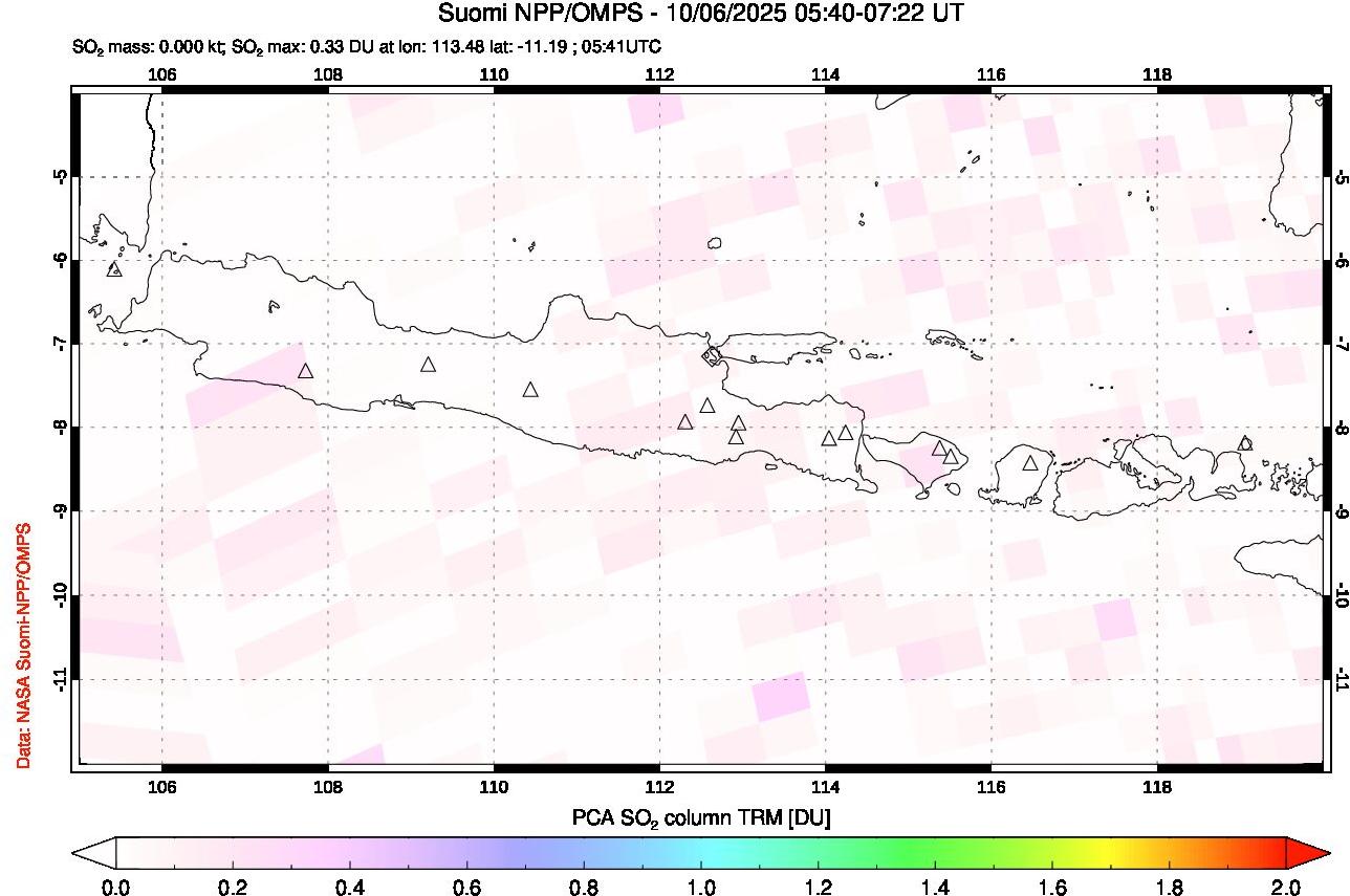 A sulfur dioxide image over Java, Indonesia on Oct 06, 2025.