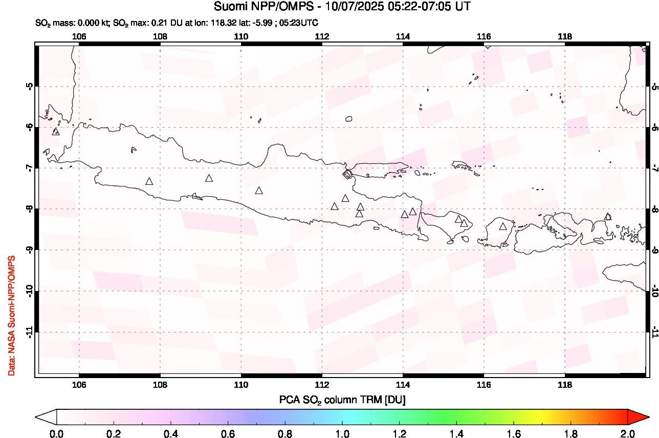 A sulfur dioxide image over Java, Indonesia on Oct 07, 2025.