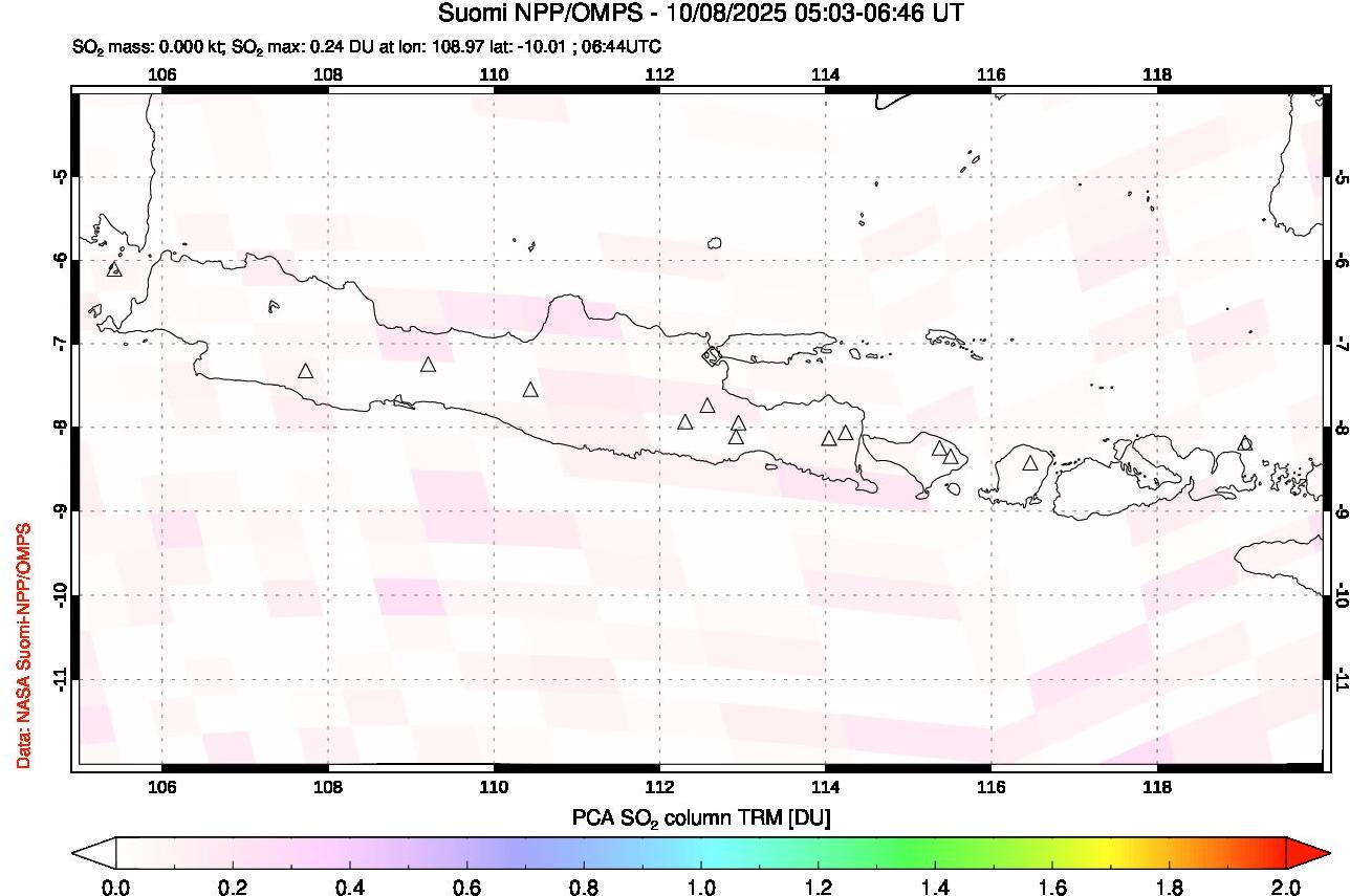 A sulfur dioxide image over Java, Indonesia on Oct 08, 2025.