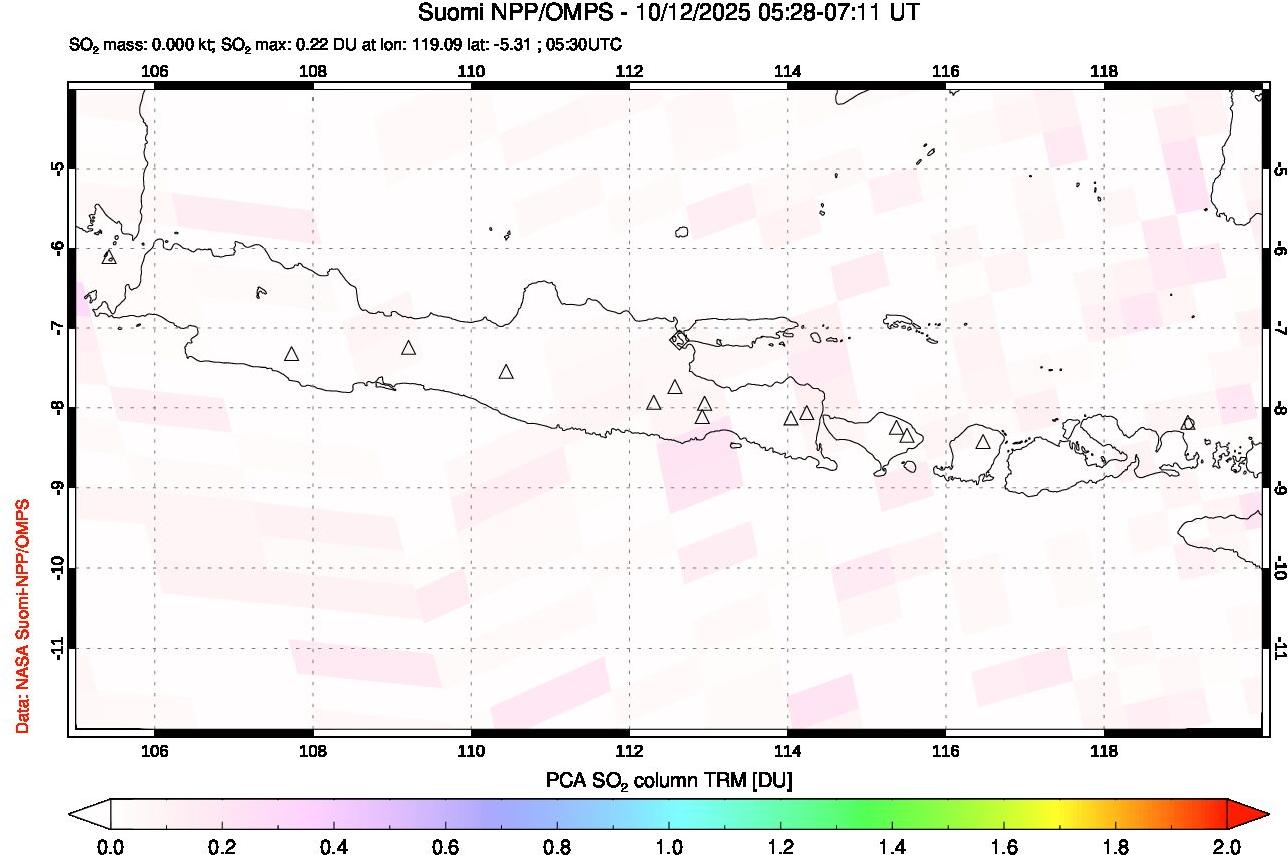 A sulfur dioxide image over Java, Indonesia on Oct 12, 2025.