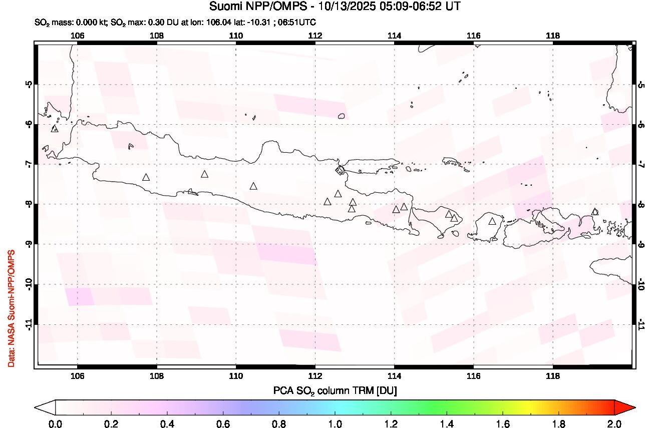 A sulfur dioxide image over Java, Indonesia on Oct 13, 2025.