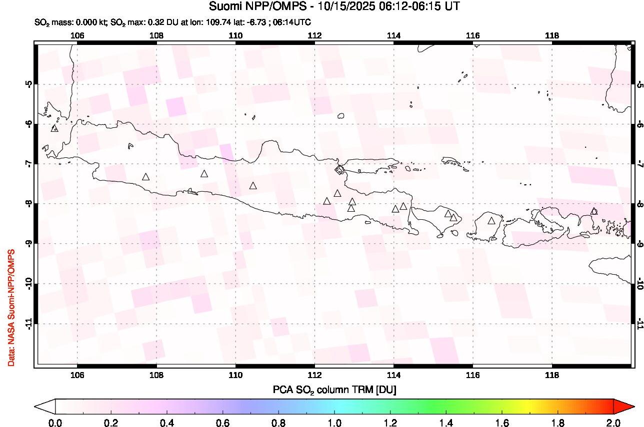 A sulfur dioxide image over Java, Indonesia on Oct 15, 2025.