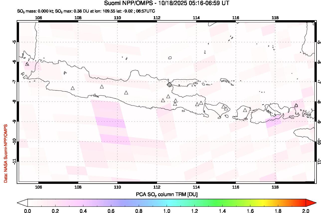 A sulfur dioxide image over Java, Indonesia on Oct 18, 2025.