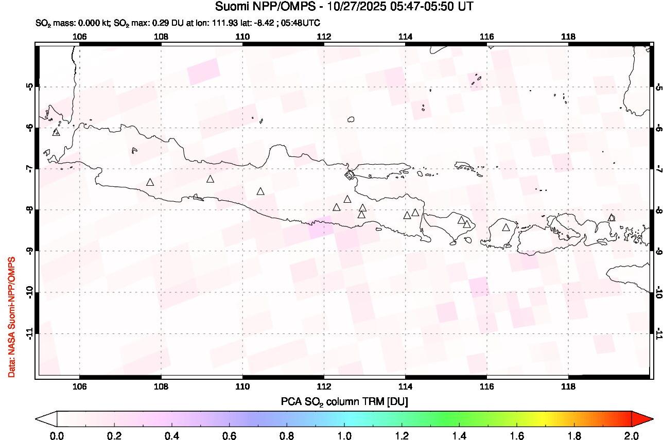 A sulfur dioxide image over Java, Indonesia on Oct 27, 2025.