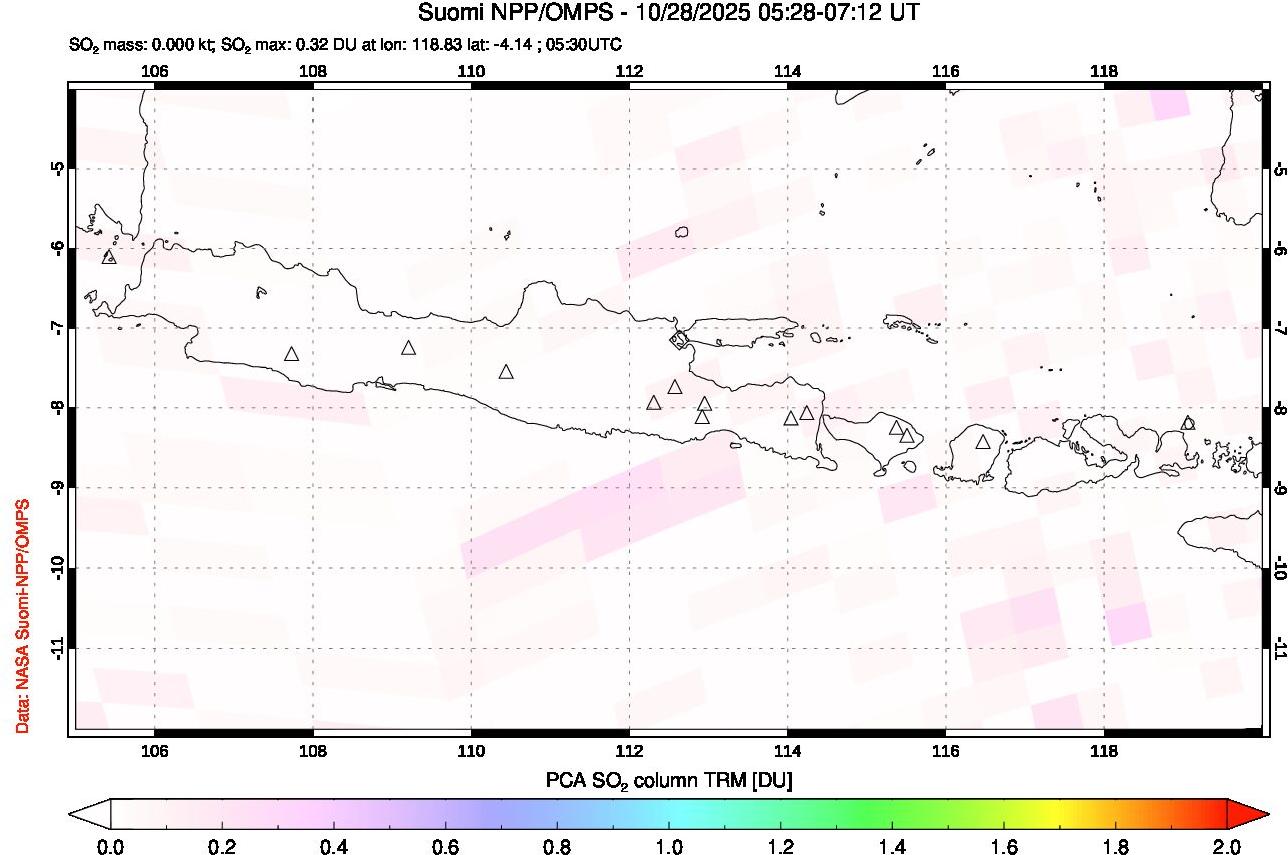 A sulfur dioxide image over Java, Indonesia on Oct 28, 2025.