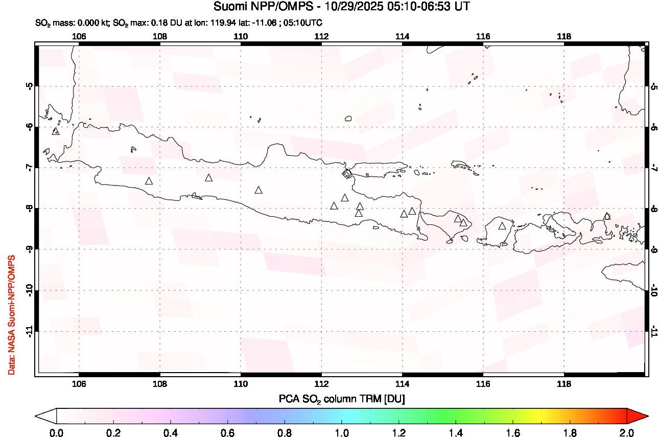A sulfur dioxide image over Java, Indonesia on Oct 29, 2025.