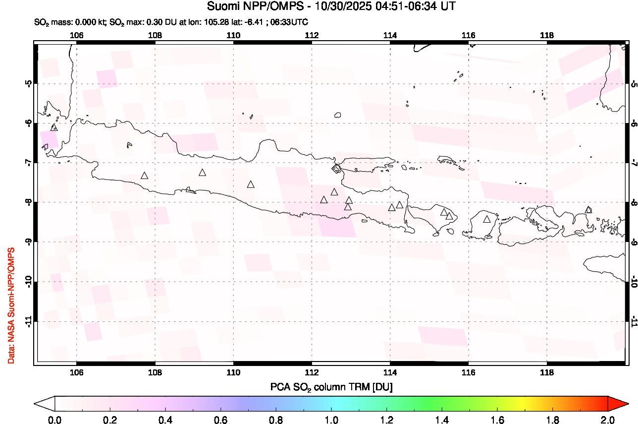 A sulfur dioxide image over Java, Indonesia on Oct 30, 2025.