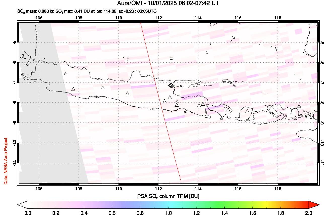 A sulfur dioxide image over Java, Indonesia on Oct 01, 2025.