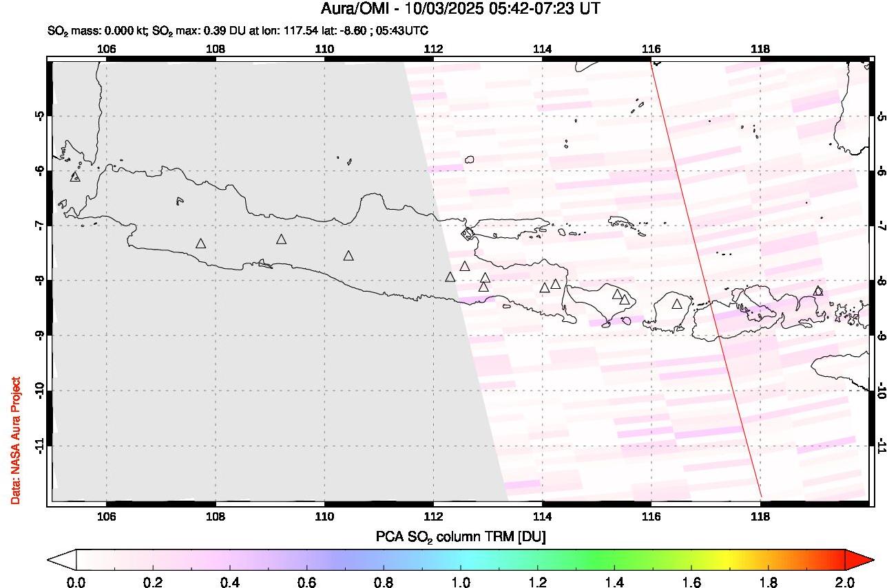 A sulfur dioxide image over Java, Indonesia on Oct 03, 2025.