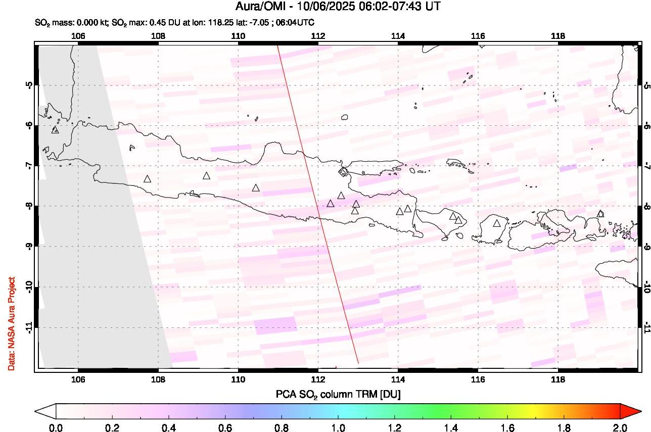 A sulfur dioxide image over Java, Indonesia on Oct 06, 2025.