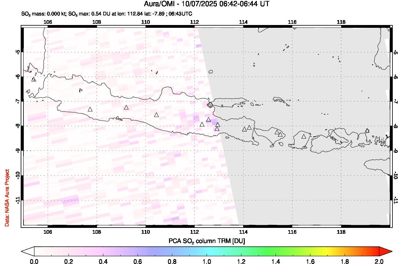 A sulfur dioxide image over Java, Indonesia on Oct 07, 2025.