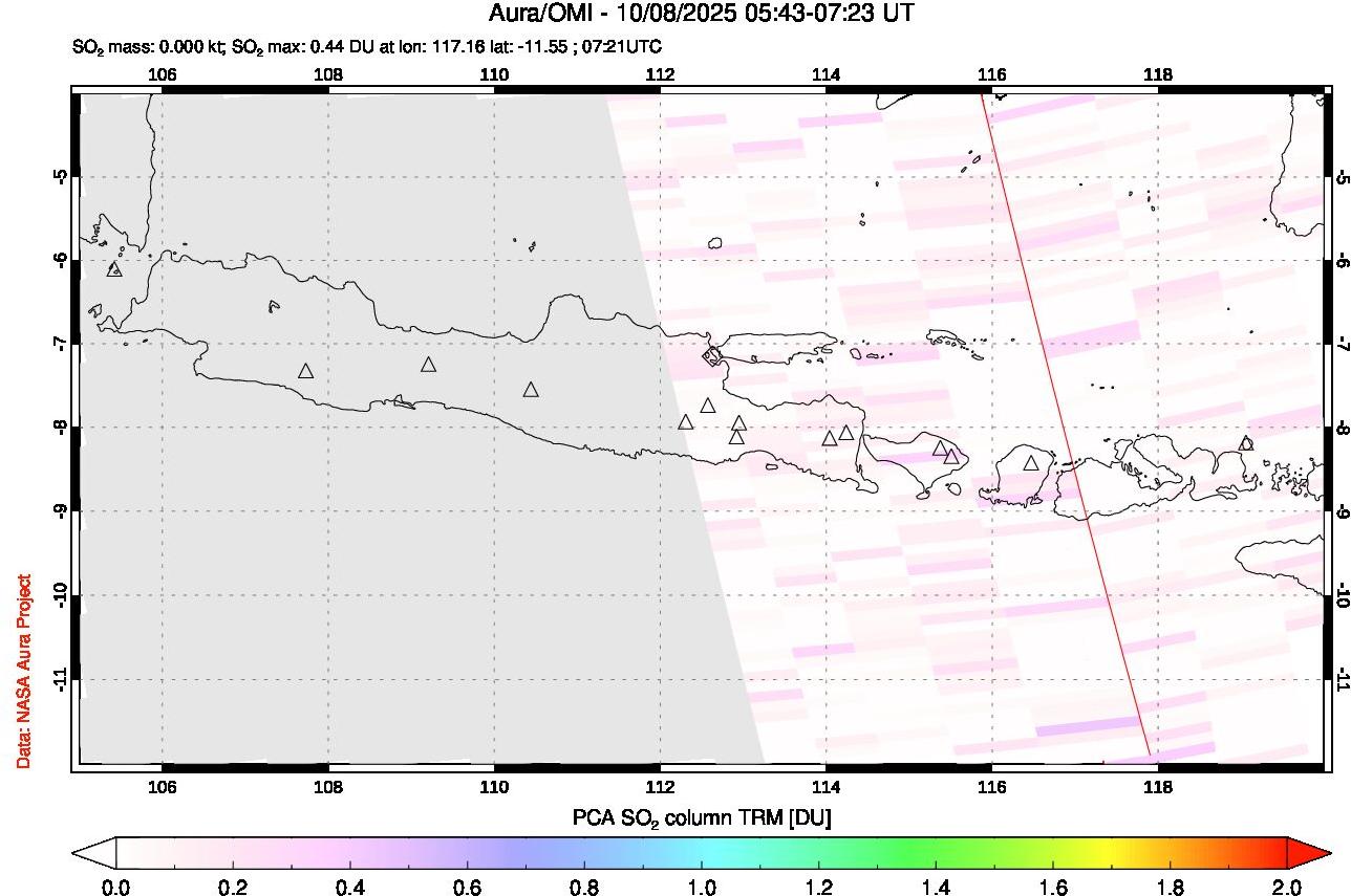 A sulfur dioxide image over Java, Indonesia on Oct 08, 2025.