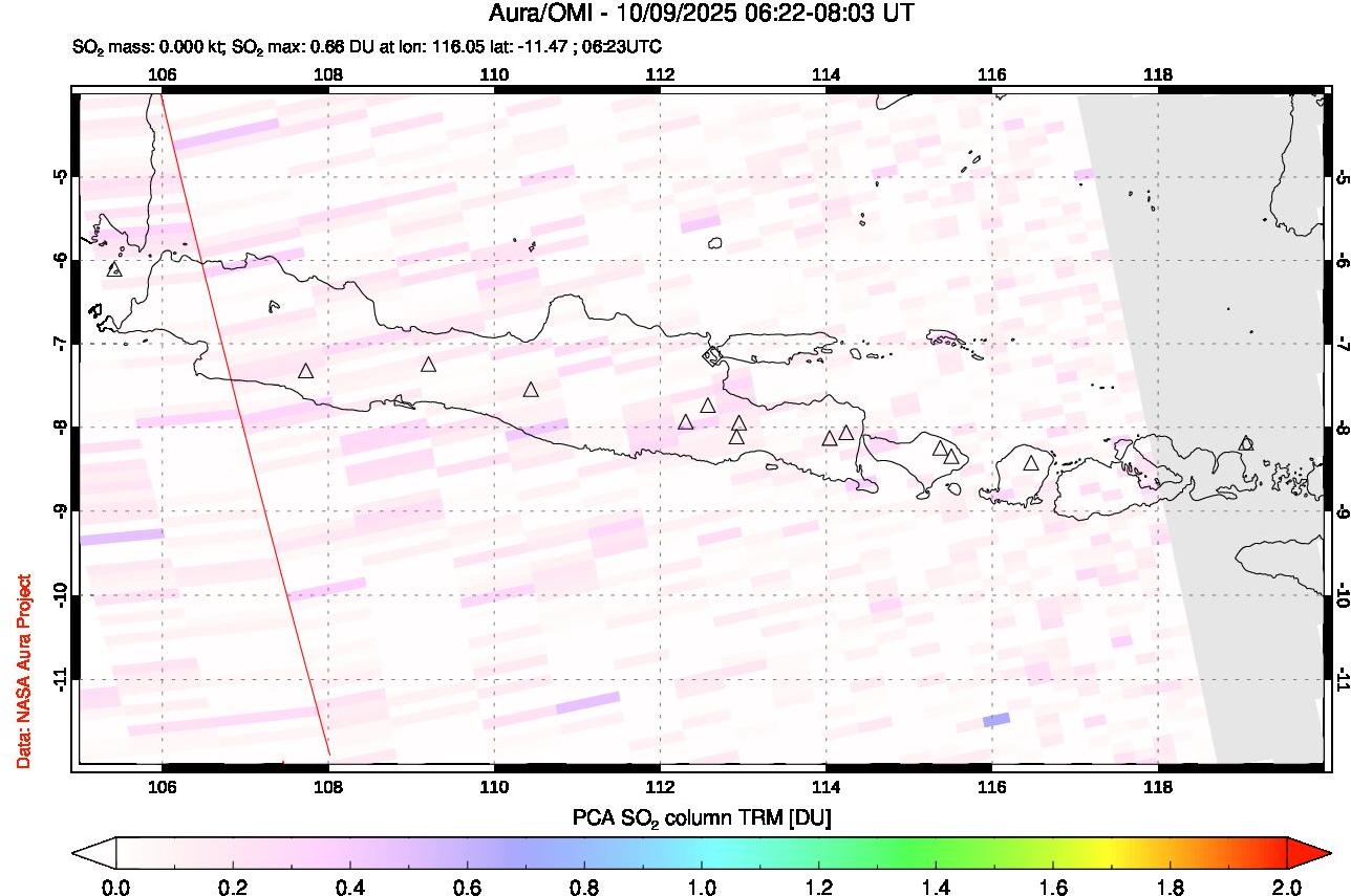 A sulfur dioxide image over Java, Indonesia on Oct 09, 2025.