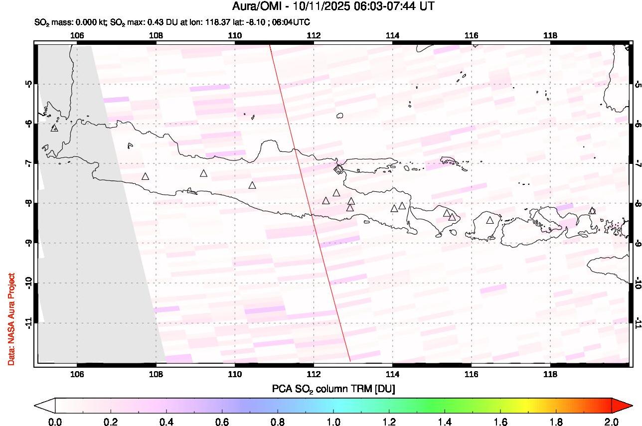 A sulfur dioxide image over Java, Indonesia on Oct 11, 2025.