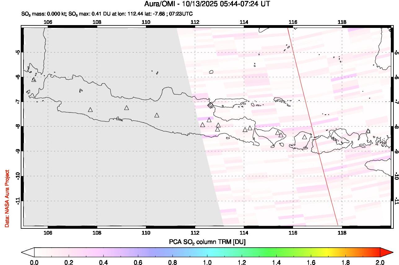 A sulfur dioxide image over Java, Indonesia on Oct 13, 2025.