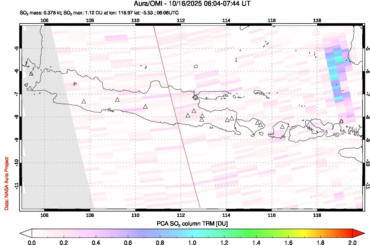 A sulfur dioxide image over Java, Indonesia on Oct 16, 2025.